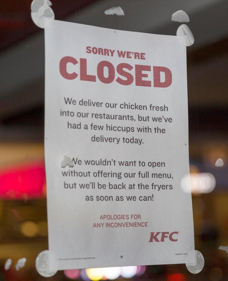  At one point, just 279 of KFC's 900 branches in the UK and Ireland remained open