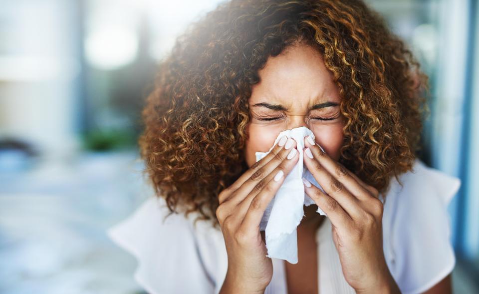  Histamine is found naturally in your body during an allergic reaction and causes a runny nose and itchy eyes