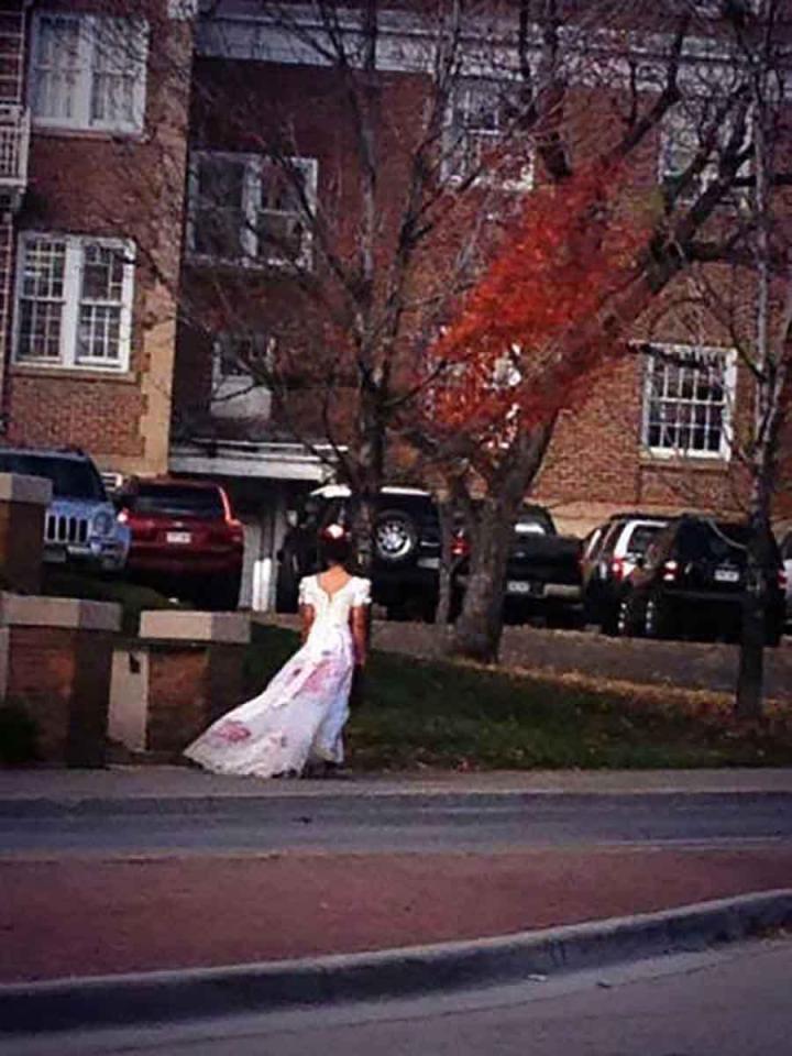  This bride might have been blushing as she stumbled home.