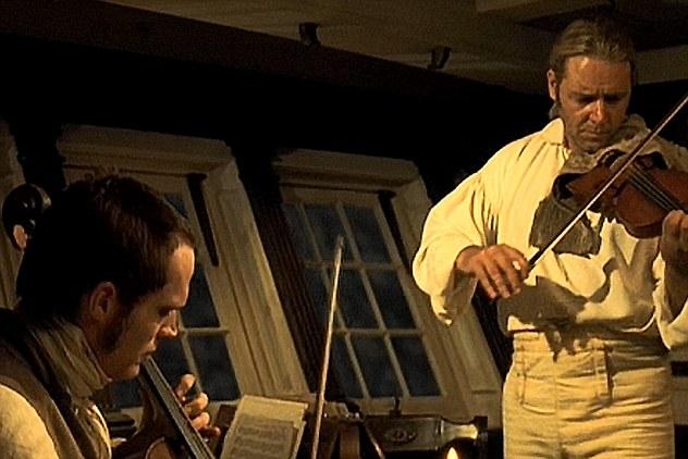 The 1890 Italian instrument was played by Russell’s character Captain Jack Aubrey in the 2003 seafaring adventure set in the 1800s