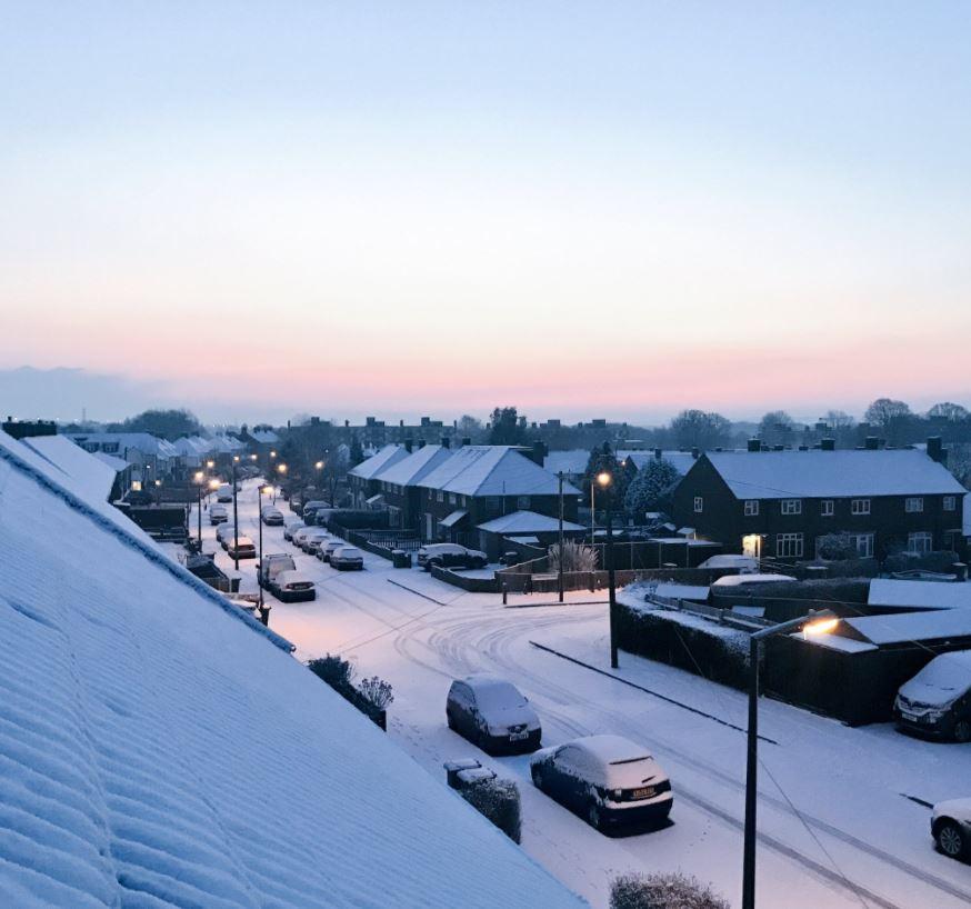 Colchester, Essex was also blanketed in the white stuff as Brits awoke for their morning commutes 