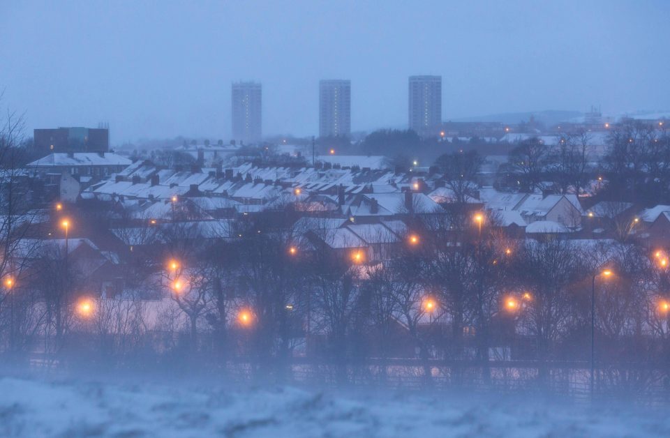  Houses in Newcastle upon Tyne are covered with fresh snow early this morning