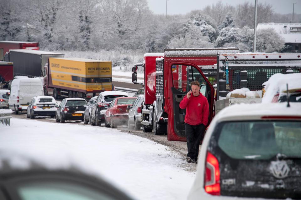  Frustrated drivers waited behind lorries as they attempt to get up inclines on the A12 Colchester by-pass in Essex