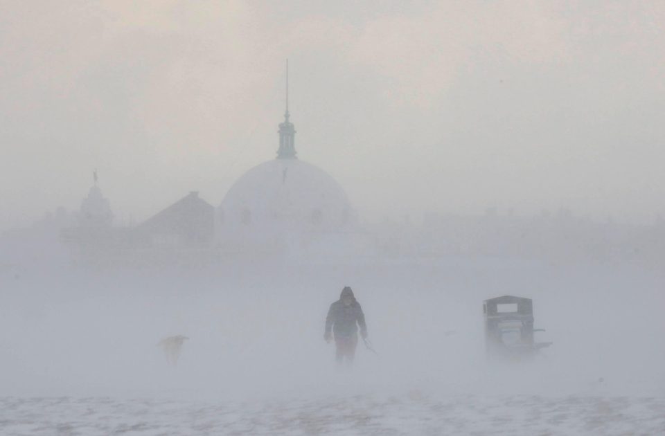  A brave dog walker endures blizzard conditions in Whitley Bay, North Tyneside