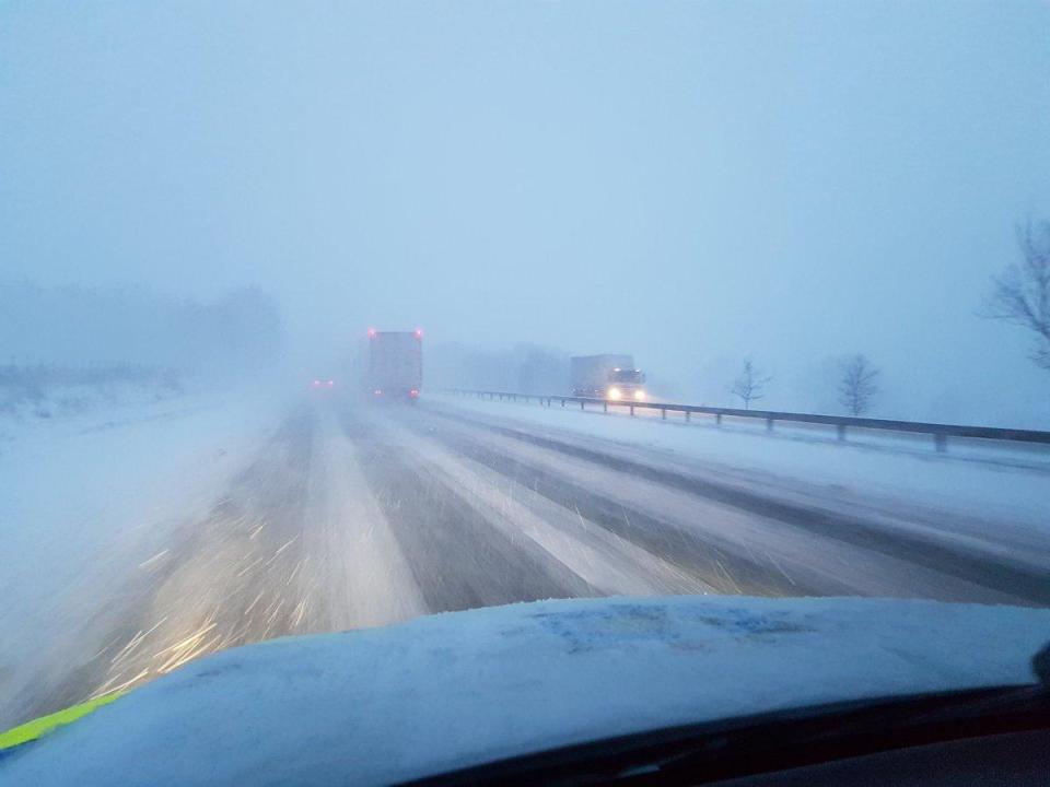  Cumbria police issued this photo showing the hazardous driving conditions on the M6 this morning