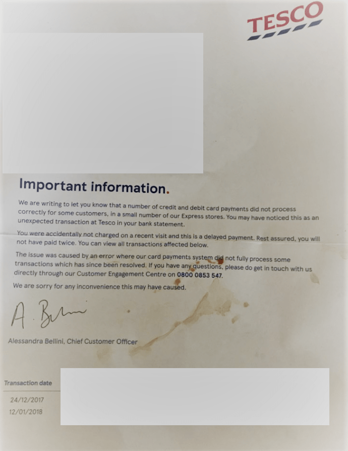  Tesco has sent out letters to customers affected by the glitch