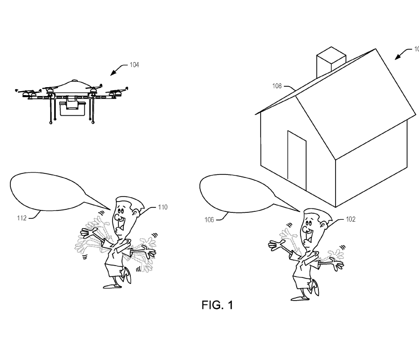  The patent includes a diagram of a man frantically waving at the concept drone to shoo it away