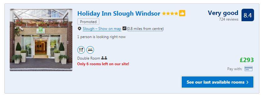  On the night of the royal wedding a room in the Holiday Inn Slough Windsor costs close to £300