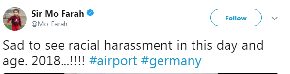 He tweeted about the incident but did not mention which airport it was in