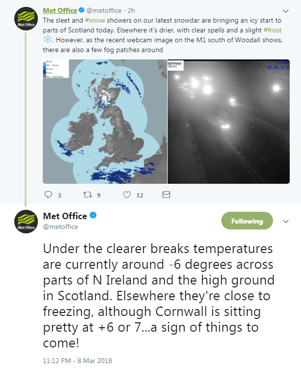  The Met Office's 'snowdar' predicts snow in Scotland this morning