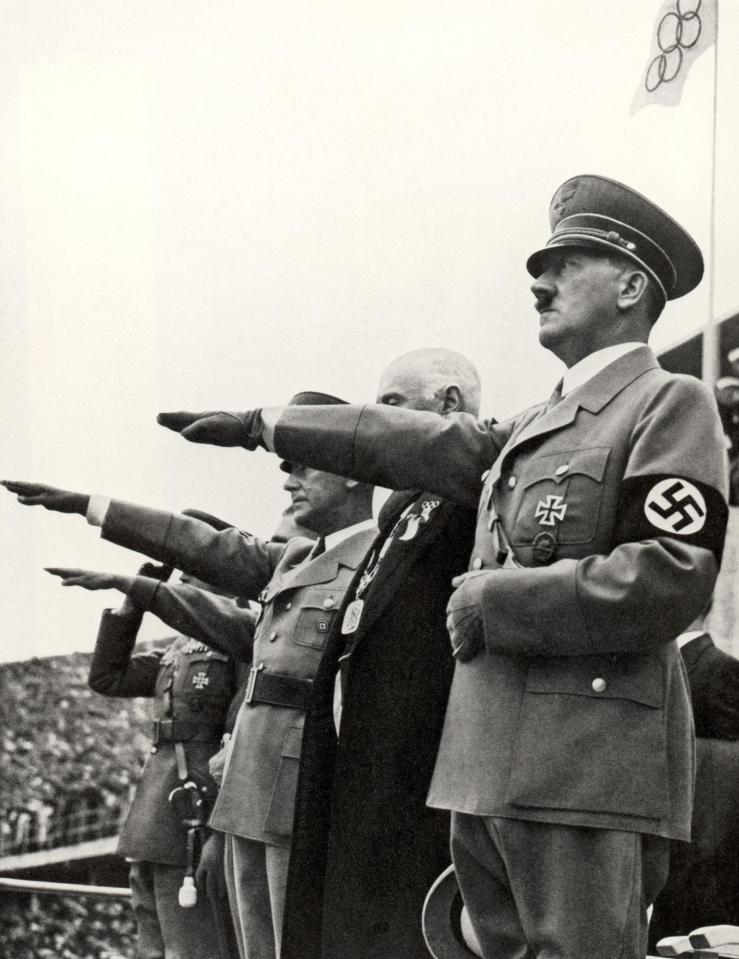  German dictator Adolf Hitler and his staff saluting the teams during the opening ceremonies of the 1936 Olympic Games