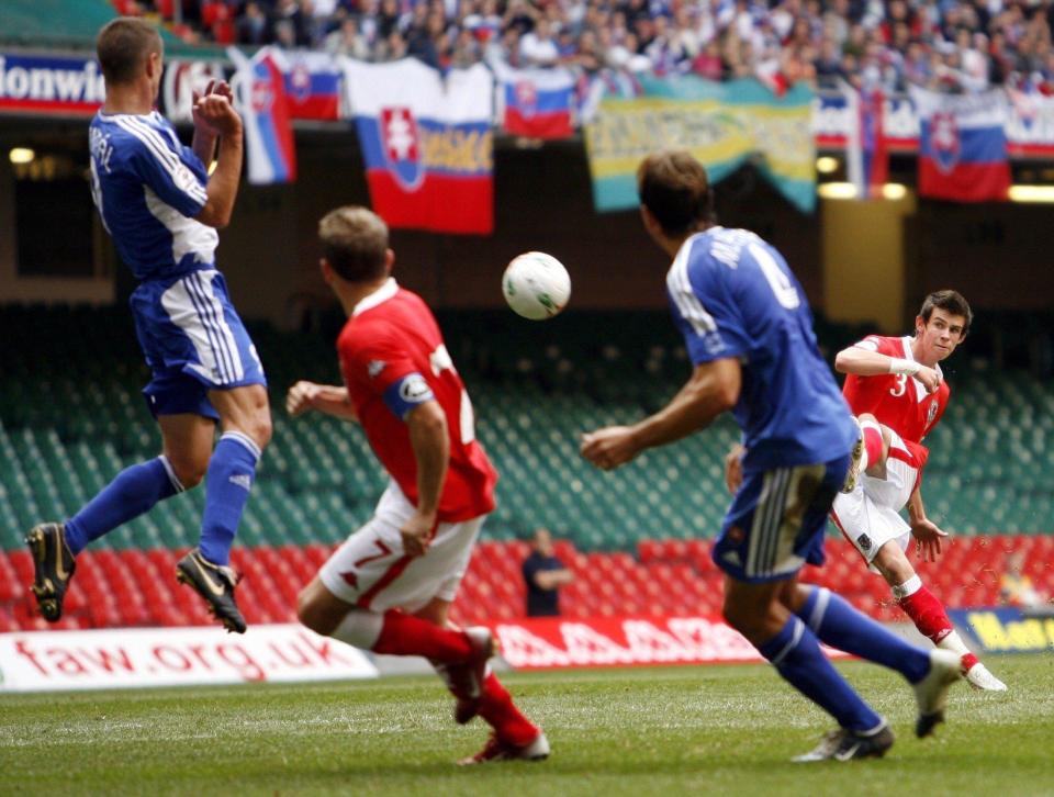  Gareth Bale scores his first Wales goal against Slovakia in 2006