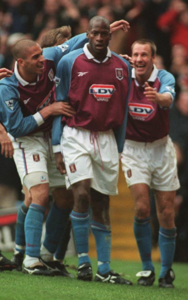  Stan Collymore, Ehiogu and Paul Merson celebrate while playing for Aston Villa