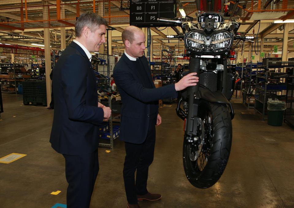  Prince William visits the Triumph Motorcycles factory in Hinckley in February, 2018