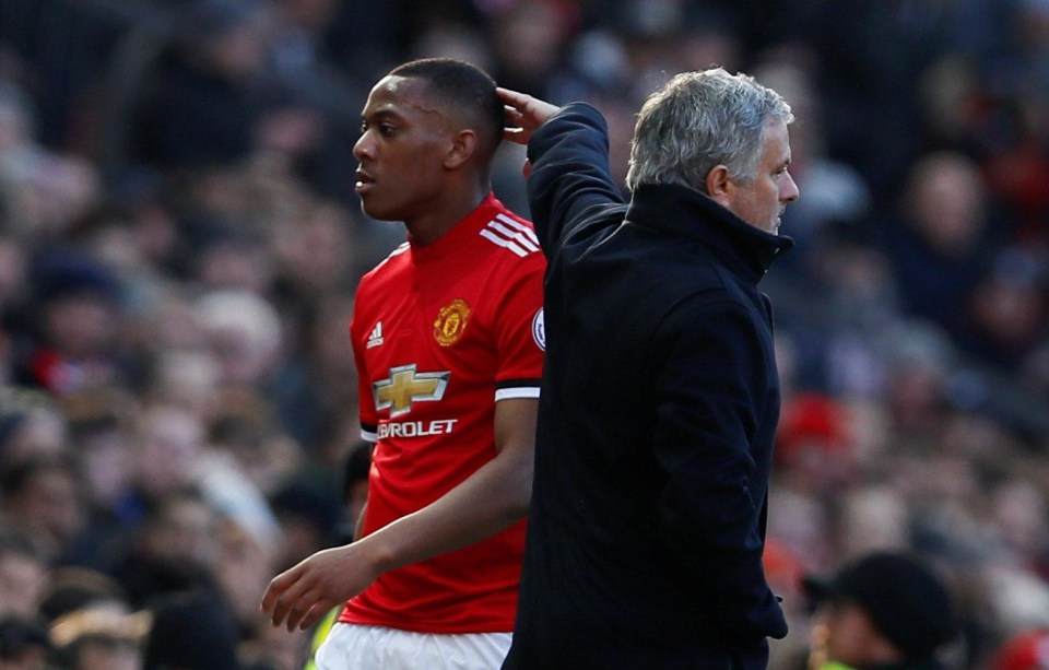 Anthony Martial receives pat on back as he is substituted against Chelsea