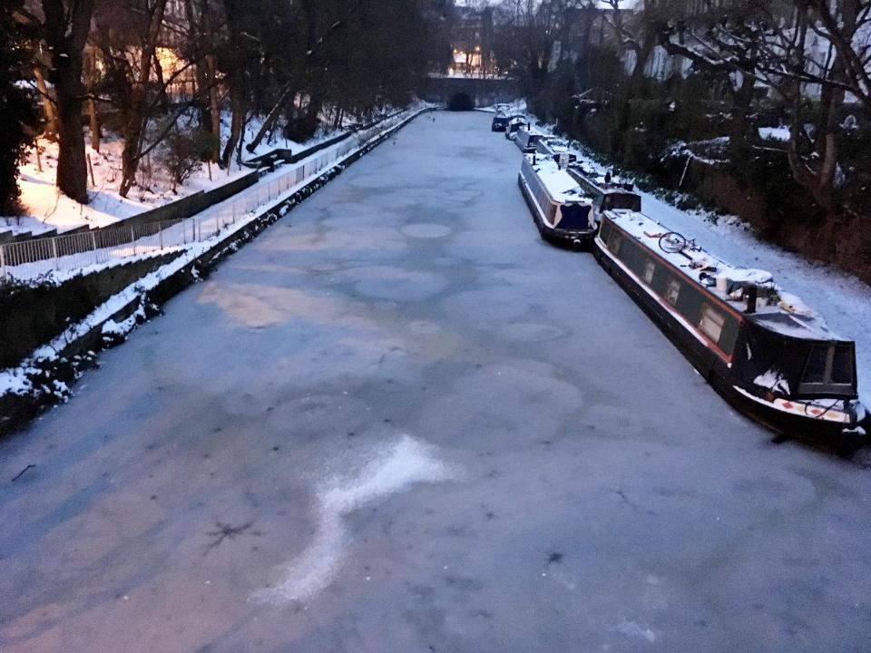  Regents Canal in London which has completely frozen over as the temperature stays well below zero in the capital