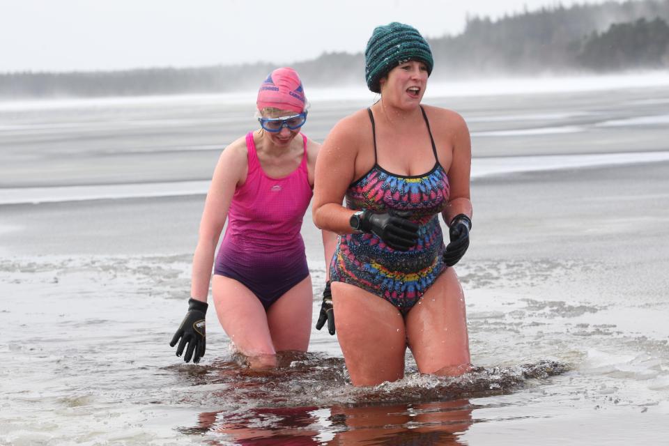  Ice swimmers Karen Hodgson and Alice Goodridge went for a swim at Loch Morlich in the Cairngorm national park today