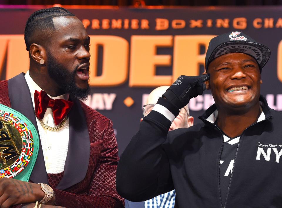 Wilder (left), who defends his WBC title against Luis Ortiz (right) on Saturday, claimed Hearn was milking Anthony Joshua