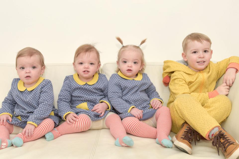  The Wooldridge children L-R: 16-month-old triplets, Maya-Albertine, Amelie and Etta, and their brother Felix, 4