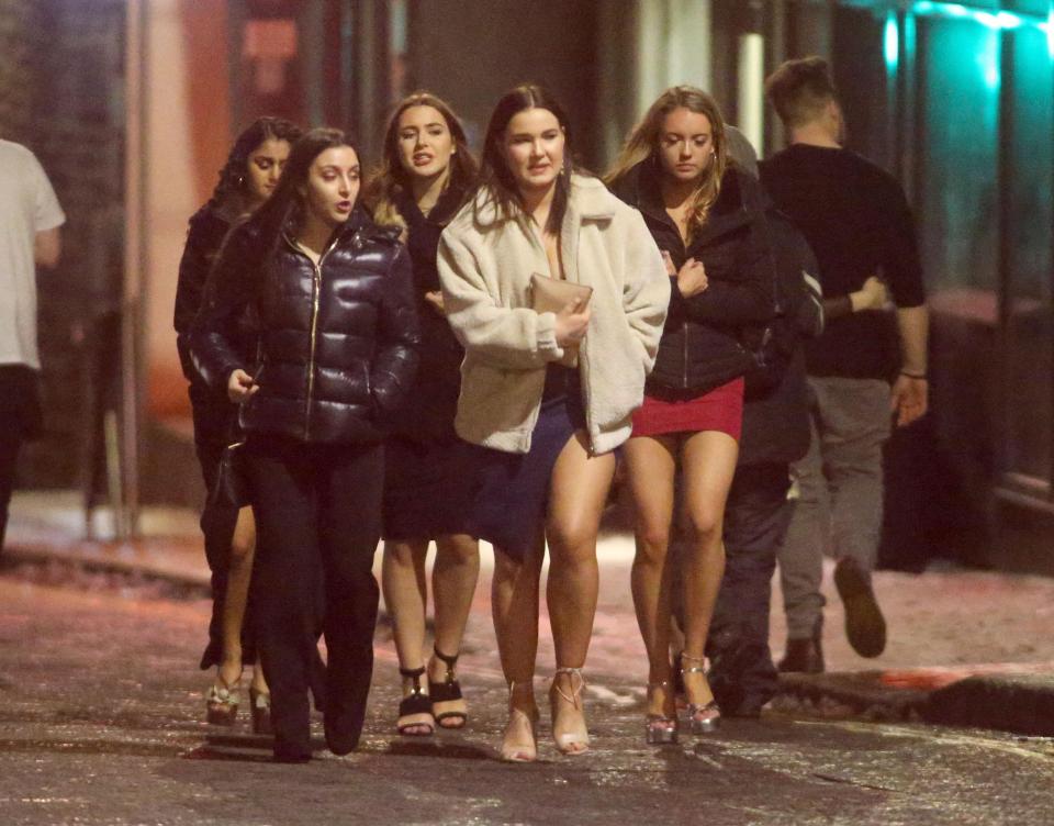 Pals got together for night out in their heels despite the icy roads in Leeds