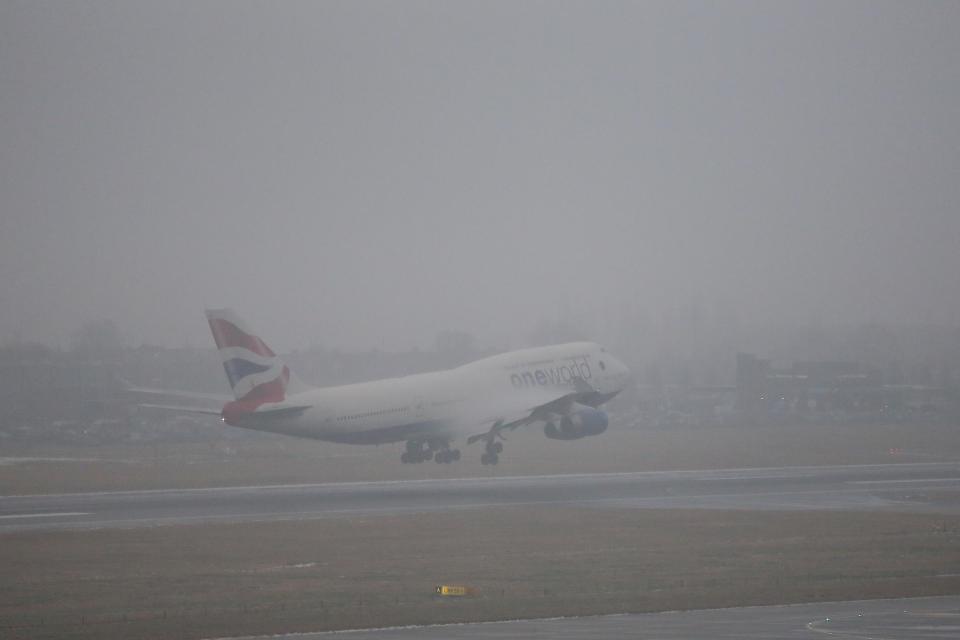  London is also experiencing intense fog amid Storm Emma. An aeroplane lands in dense fog at London Heathrow Terminal 5