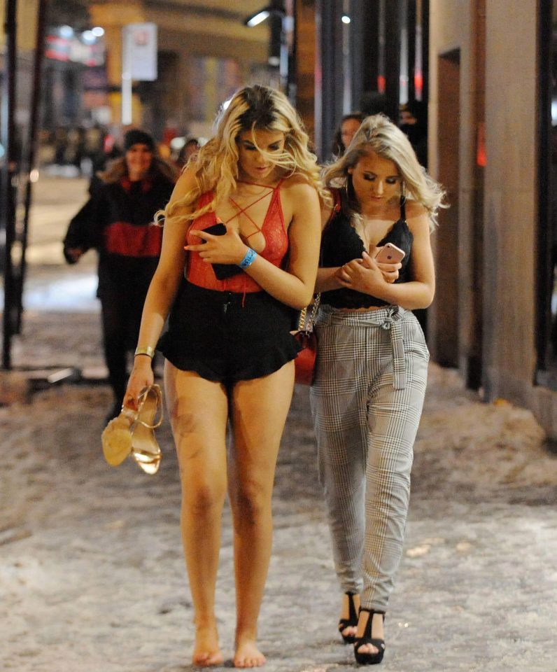  Two in Newcastle stayed glam in skimpy outfits — with one even walking barefoot