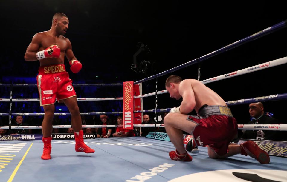 Kell Brook eased to a second-round victory against Sergey Rabchenko