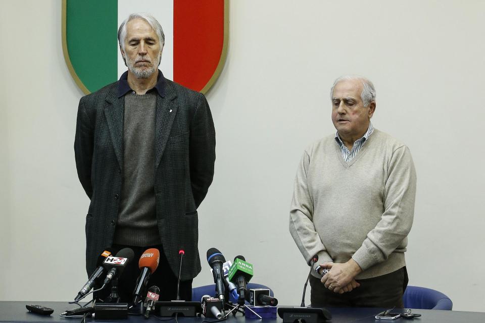 Giovanni Malago, left, participates in minute's silence in memory of Davide Astori