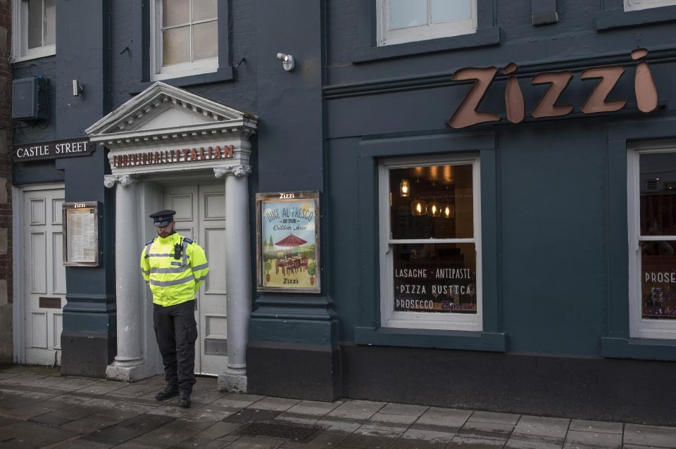  Police guarding the Zizzi in Salisbury where it is believed Skripal may have been poisoned