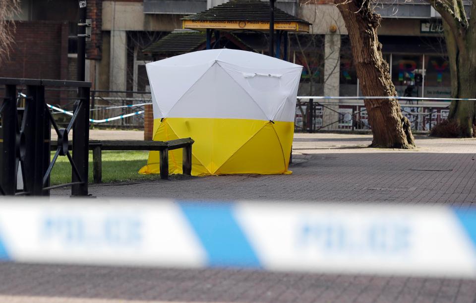  A forensic tent at the scene in Salisbury where the ex-Russian spy and his daughter were found