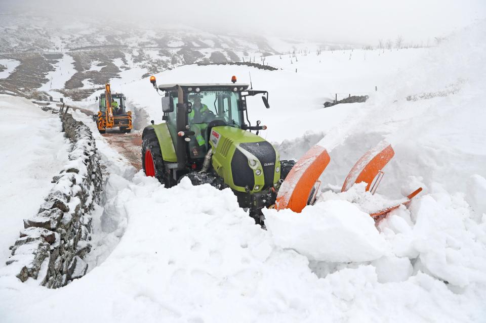  A snow blower in Nenthead, Cumbria clears the roads