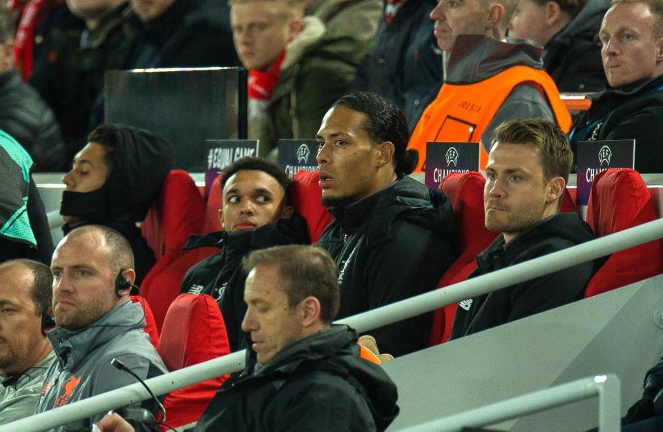  Virgil van Dijk watches on from the stands as Liverpool eased through