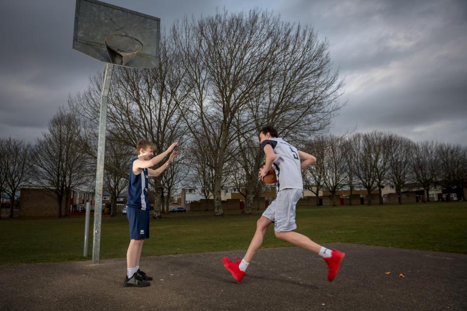  Brandon in action on the basketball court. The teen is set for his first professional basketball match with Wales next month