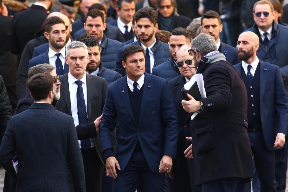 Inter Milan icon Javier Zanetti leads a column of mourners to the funeral