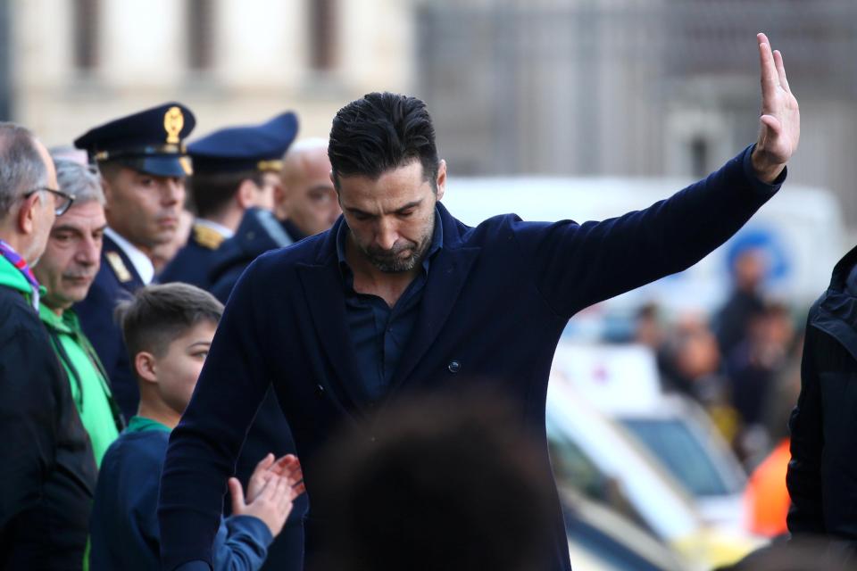 Italian football legend Gianluigi Buffon waved to the crowd as he attended the service