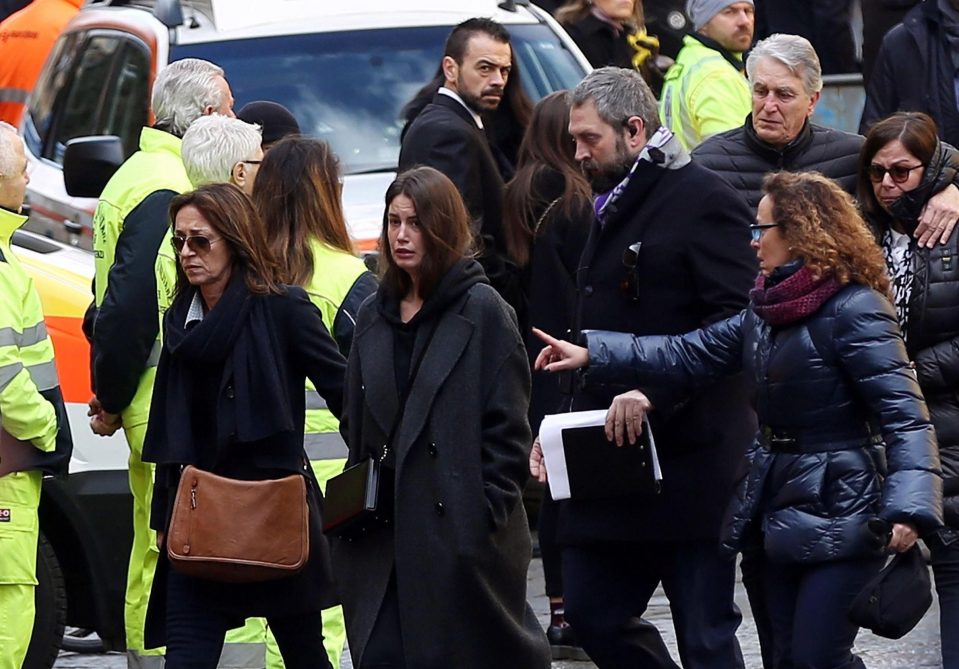 Astori's grieving widow Francesca Fioretti arrives for the funeral with the support of close relatives