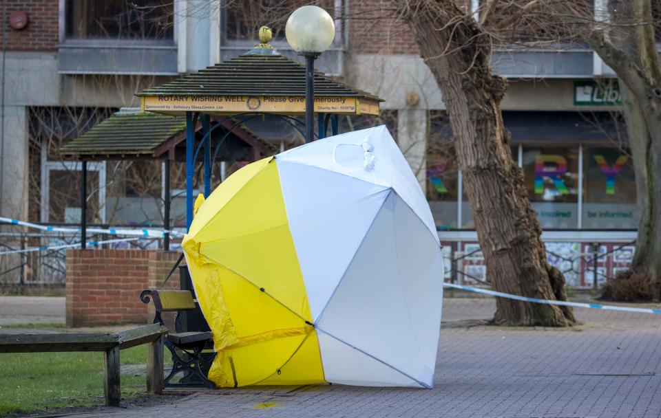  Forensic tent next to the bench where the dad and daughter were found in a 'catatonic' state