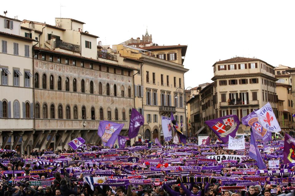 The Piazza di Santa Croce was packed with mourners who showed unity through club spirit