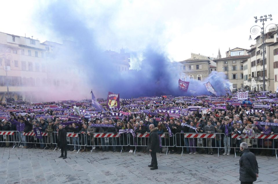 The crowd filled the Piazza di Santa Croce in Florence