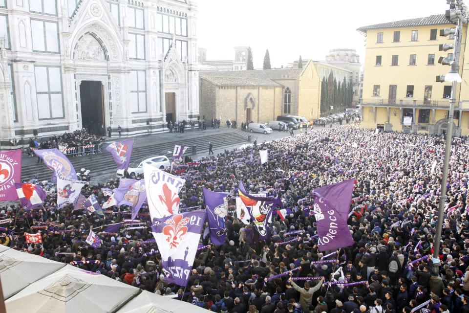 The Piazzi di Santa Croce was filled with banners and supporters who wanted to pay tribute