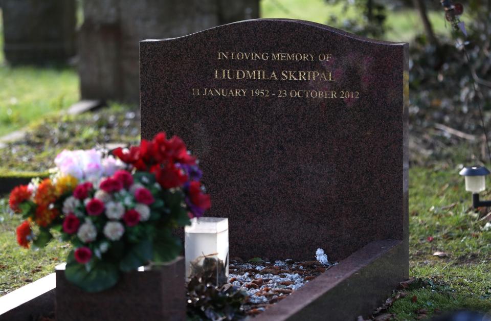  Sergei Skripal's wife's grave in Salisbury. Chemical experts are investigating whether flowers he placed on her grave were laced with poison'