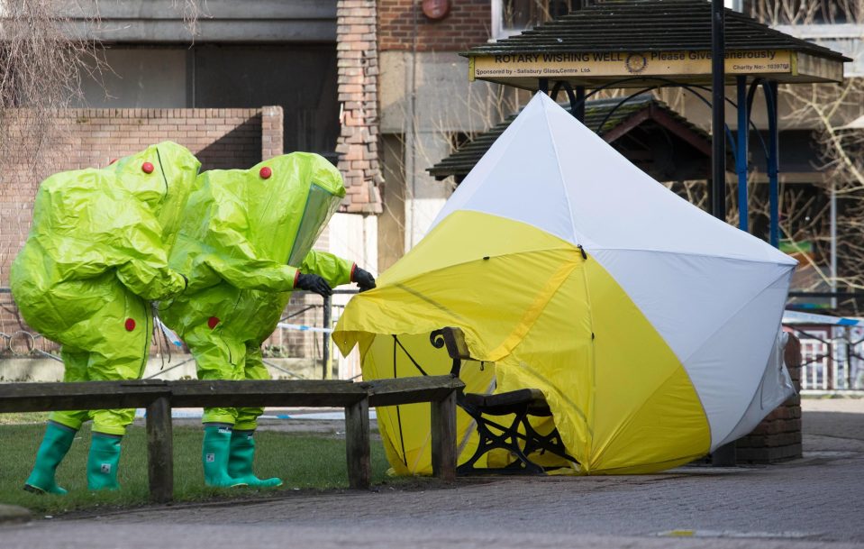  CSI in Salisbury in hazmat suits as they investigate the bench where Sergei Skripal was discovered