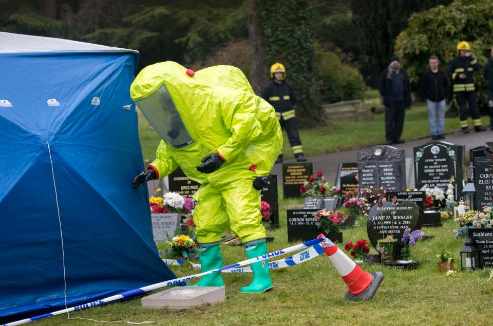  Police in Salisbury after the poisoning of Sergei Skripal investigated the graves of his wife and son