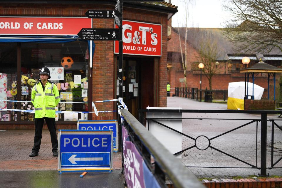  A police officer on duty in a cordoned off area in Salisbury