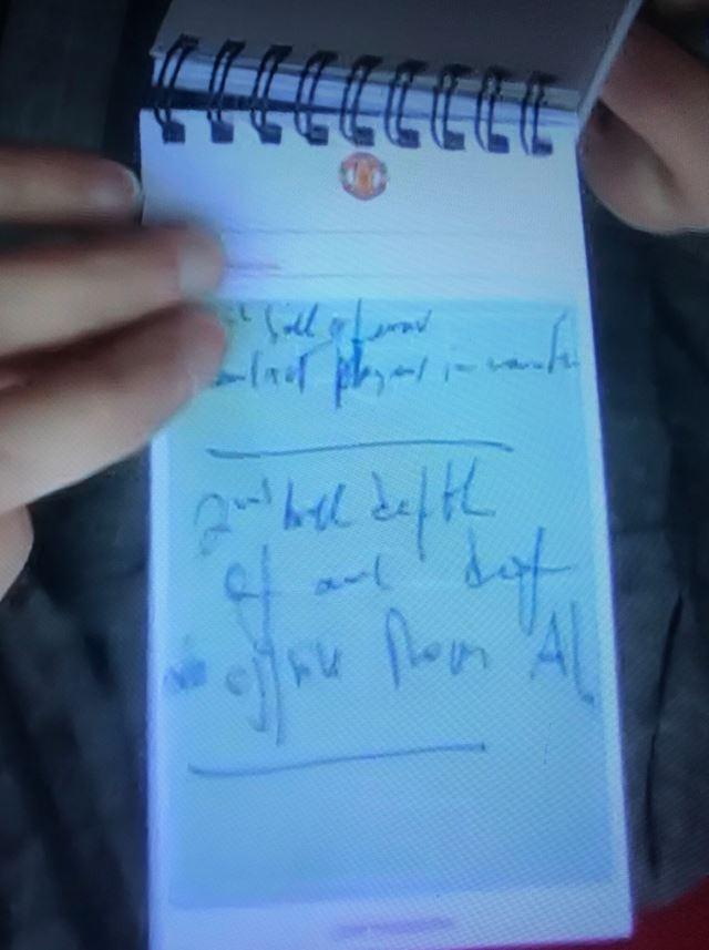  Jose Mourinho's note was picked up by Sky cameras and appears to mention a second-ball and 'Rom'