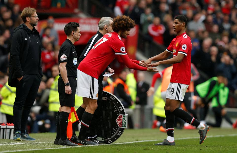  Marcus Rashford was replaced by Marouane Fellaini as United aimed to protect their league