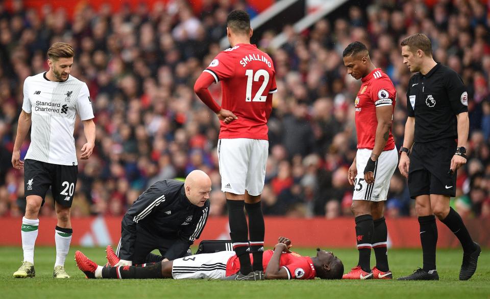  Bailly went down injured after scoring the own goal.