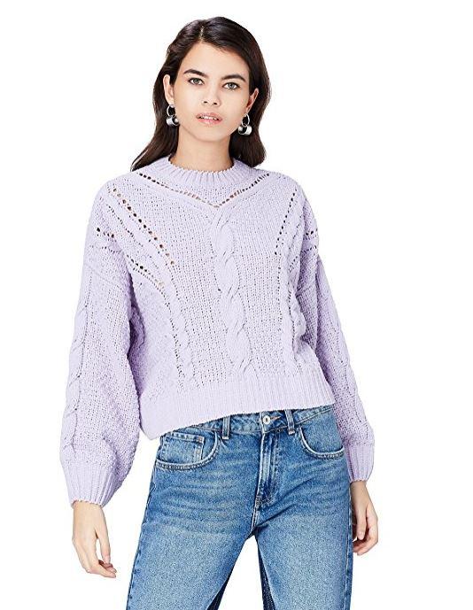  Combine the chunky knit trend with a soft lilac colour with this jumper from FIND at Amazon