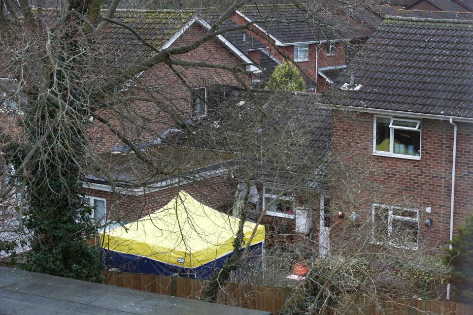  A police tent has been erected in a back garden on the road where the former Russian intelligence agent lives