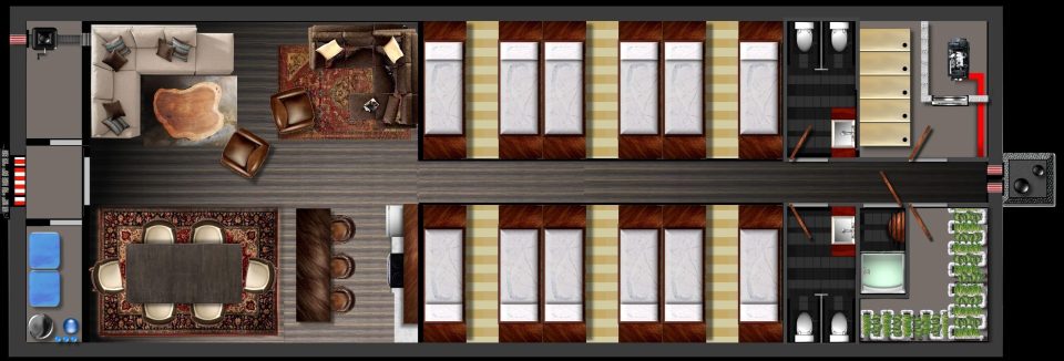  A shared floor plan for 24 people in one of the bunkers